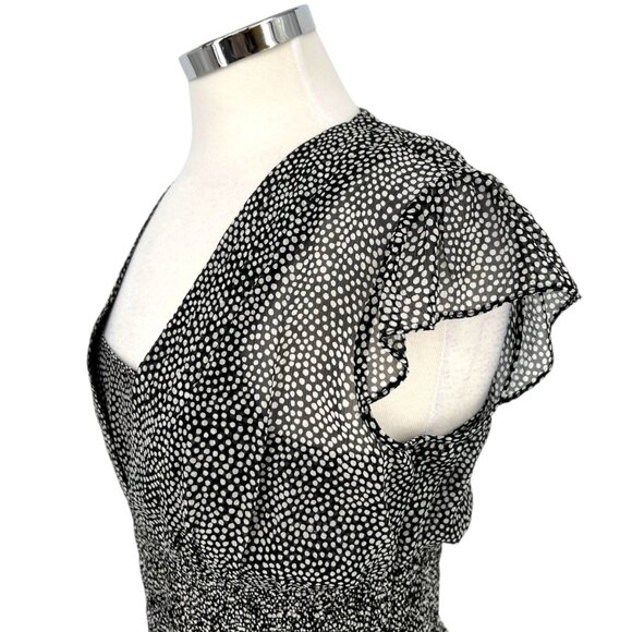 Ann Taylor Black White Polka Dot Silk Blend Smocked Peplum Top Size 6 - Picture 4 of 13